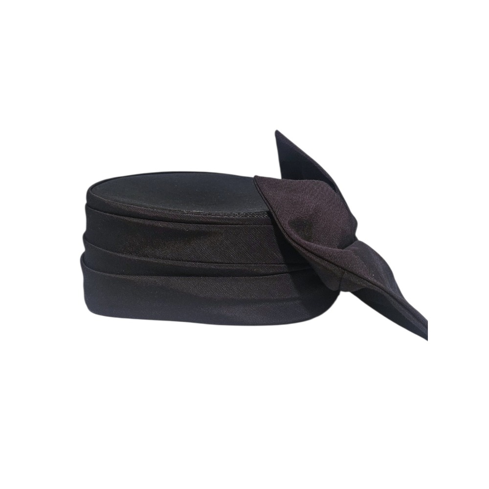 Whittall & Shon Vintage Black Pillbox Hat with Large Side Bow and Hair Comb